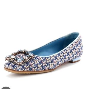 Manolo blahnik blue flat tweed